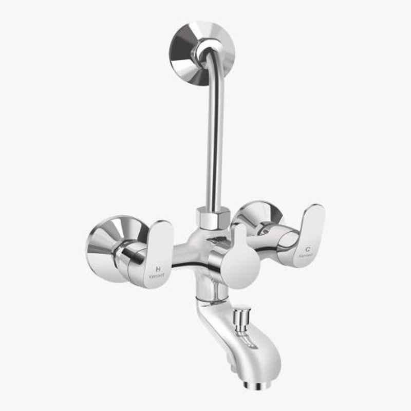 Kerovit Edge Silver Chrome Finish Wall Mixer 3 in 1 with Flanges, KB1211018