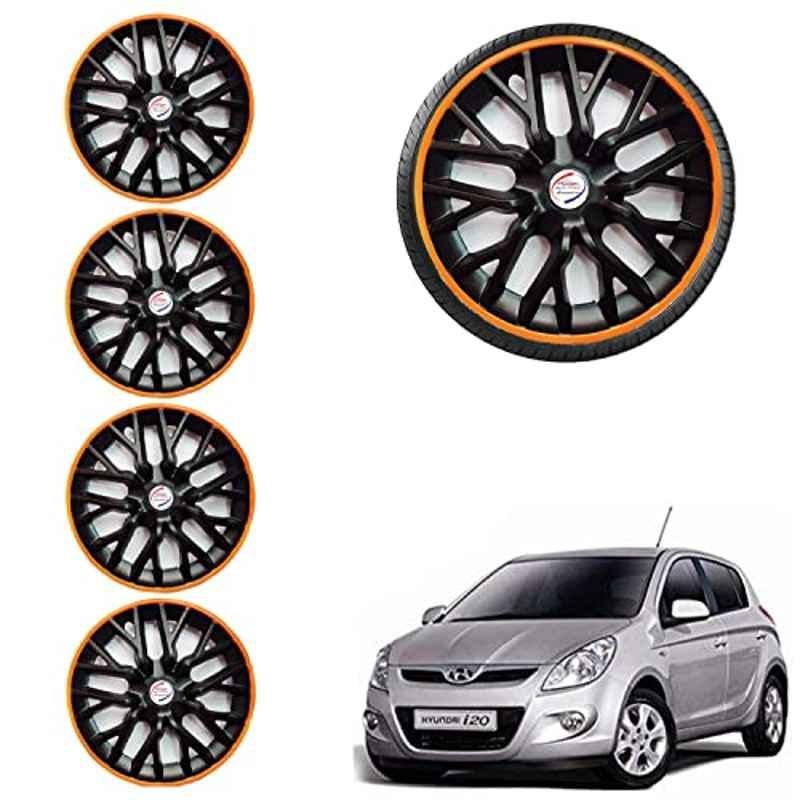Auto Pearl 4 Pcs 14 inch ABS Black & Orange Car Wheel Cover Set for Hyundai i20 Type1 Phoenix