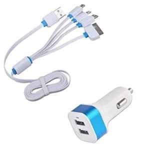 Viva City C-4 White & Blue Plastic USB Car Charger Adaptor With 4 Multicharging Cables