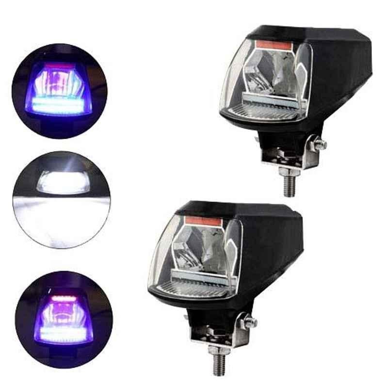 AllExtreme EXFLRB2 2 Pcs 20W Dual Red & Blue Angel Eyes Hi Low Strobe Beam Spot Fog Light with USB Mobile Charger Set
