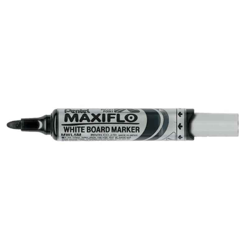 Pentel Maxiflo 2.5mm Black White Board Marker, (Pack of 12)