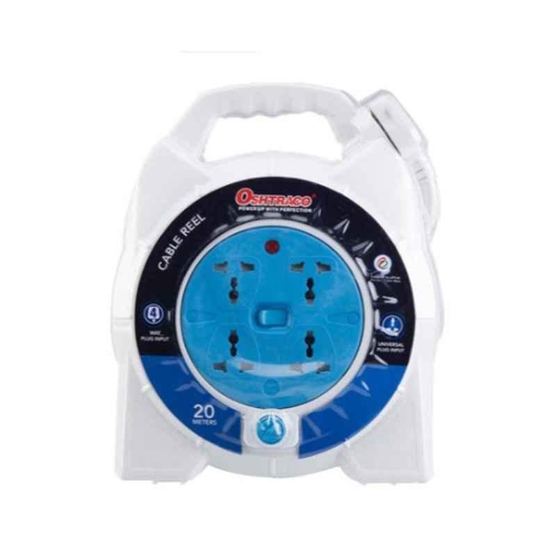 Oshtraco 4-Socket White & Blue Multipurpose Cable Reel, 936084AC