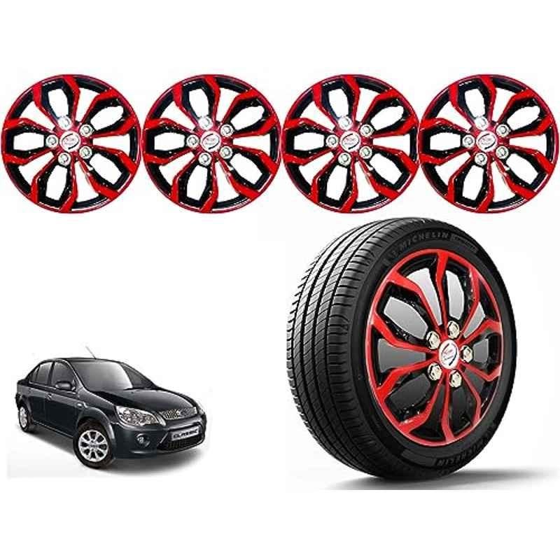 Auto Pearl 4 Pcs 14 inch Polypropylene Red & Black Press Type Car Wheel Cover Set with Retention Ring for Ford Fiesta Classic 2011-2012