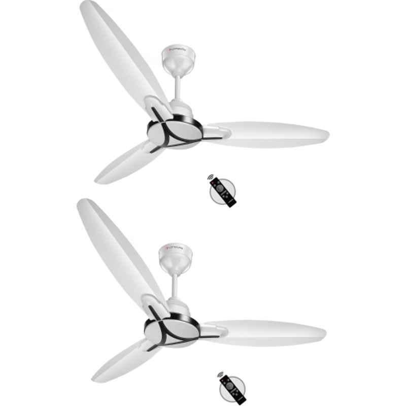 Longway Zephyr 28W 400rpm White BEE 5 Star 3 Blade BLDC Anti Dust Decorative Ceiling Fan with Remote Control, Sweep: 1200 mm (Pack of 2)