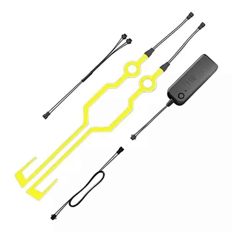 Biroller BRTPS1D LED Helmet, Light Strip with 3 Modes Flashing Sticker with Push Switch Button Yellow