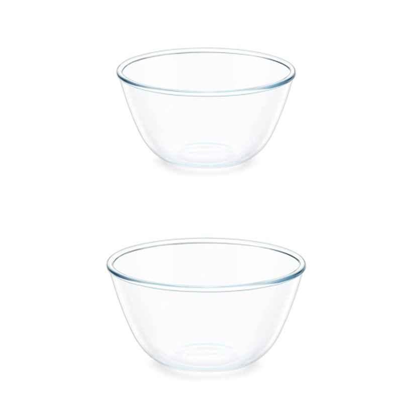 Borosil 2 Pcs Glass Transparent Mixing & Serving Bowl Set with Lid, IY22BS12021