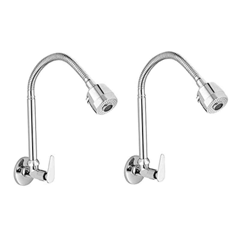 Acrome Jazz Brass Chrome Finish Flexible Sink Cock with Rain Spray Spout & Flange (Pack of 2)