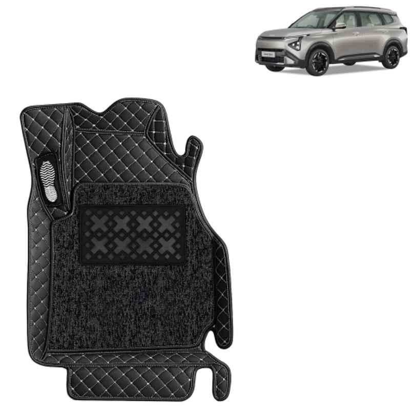 Kingsway 4 Pcs Premium 7D 100% Waterproof & Washable PU Leatherette Classic Black Car Floor Mat Set for Kia Carens Clavis 7 Seater 2025 Onwards All Model