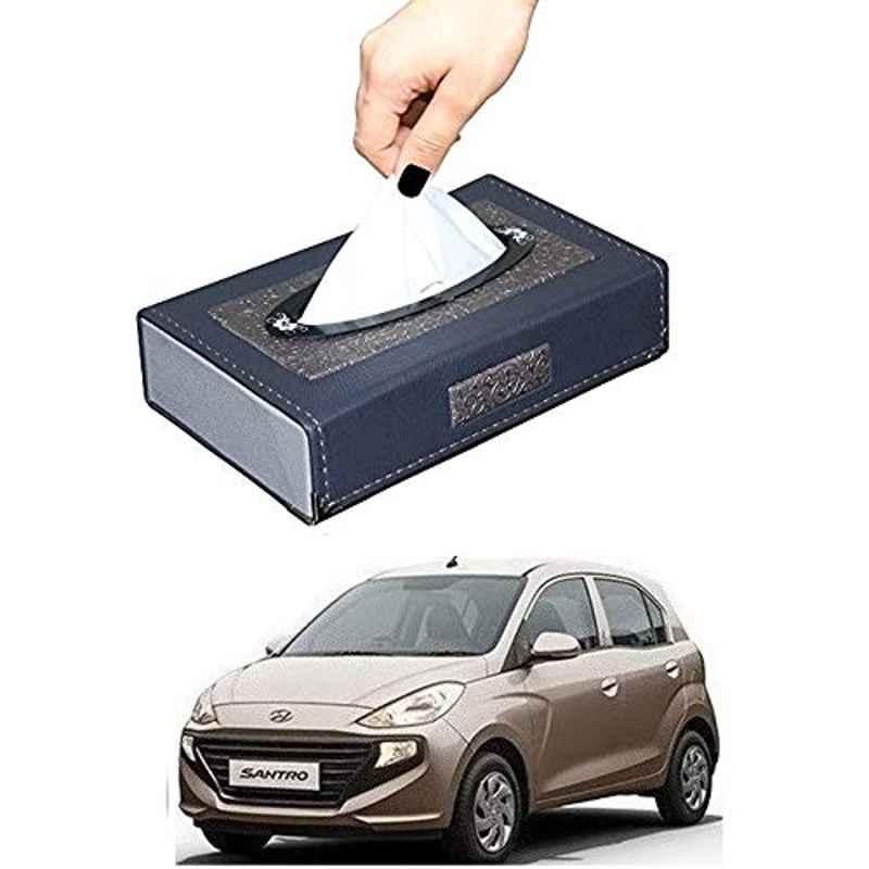 Kozdiko Leatherette Grey Designer Car Tissue Paper Dispenser Box with 200 Sheets (100 Pulls) for Hyundai santro 2018