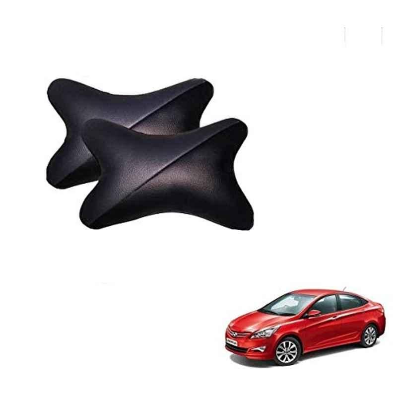 Kozdiko 2 Pcs Memory Foam Grey & Black Car Neck Rest Cushion Pillow Set for Hyundai Fluidic Verna 4s