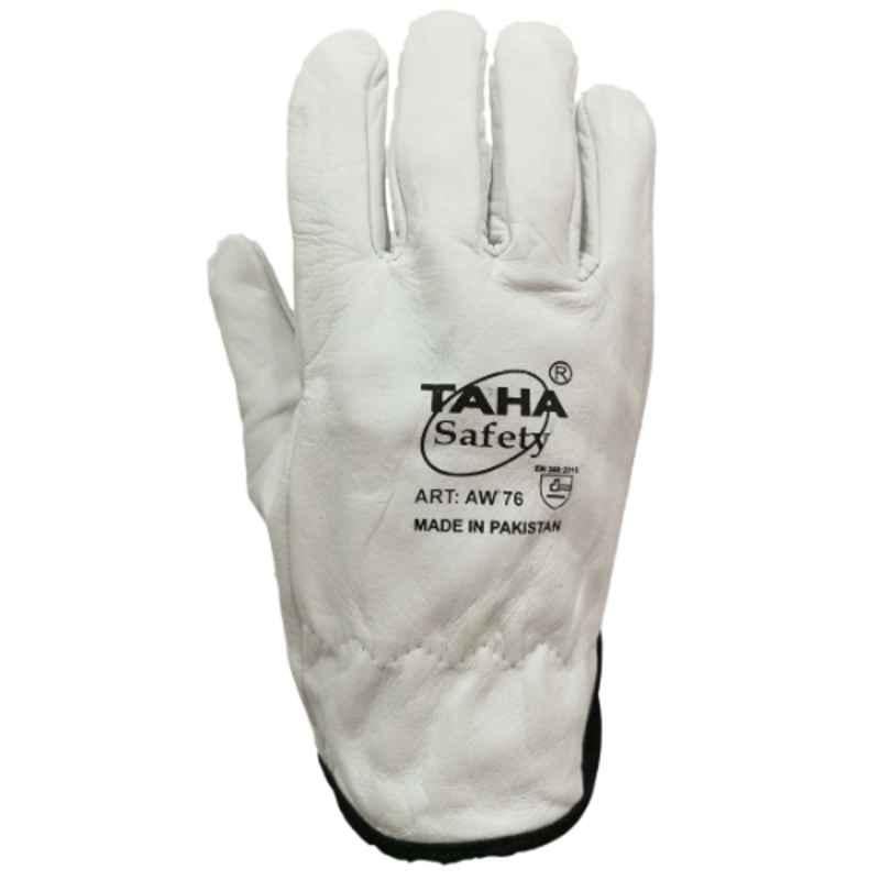Taha Safety Leather White Gloves, LG AW 76, Size:XL