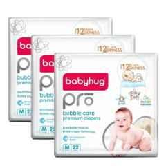 Baby Hug Pro 22 Pcs Bubble Care Premium Diapers Pant Packet, Size: Medium, (Pack of 3)