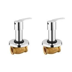 Spazio Topaz 15mm Brass Chrome Finish Concealed Stop Cock with Quarter Turn Fitting & Concealed Flange (Pack of 2)