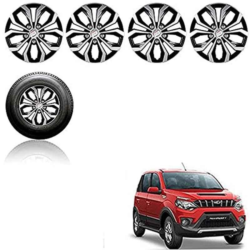 Auto Pearl 4 Pcs 15 inch Black ABS Press Type Hubcap Wheel Cover Set with Retention Ring for Mahindra NuvoSport