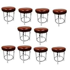 P P Chair Steel Chrome Finish Brown Multipurpose Stool with Cushion Seat (Pack of 10)