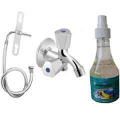Senkiddpro Stainless Steel Chrome Finish Wall Mounted Two Way Bib Tap Set with Jet Spray & Tap Shiner