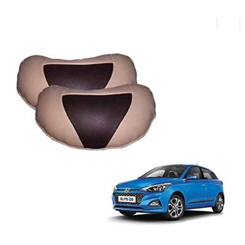 Kozdiko 2 Pcs Beige & Brown Car Neck Rest Cushion Pillow Set for Hyundai Elite i20