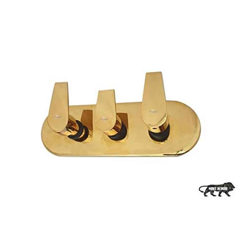 Aquieen Entice Brass Gold Wall Mounted 4 Way Diverter with Face Plate & Non Return Valve
