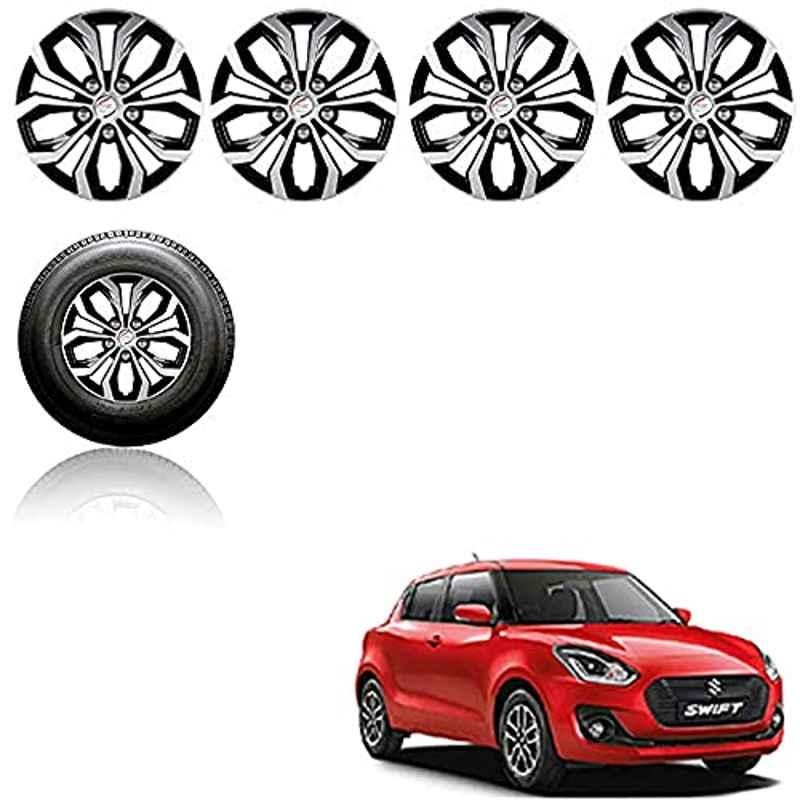 Auto Pearl 4 Pcs 14 inch ABS Silver & Black Press Fitting Wheel Cover Set for Maruti Suzuki Swift Dzire Type-1