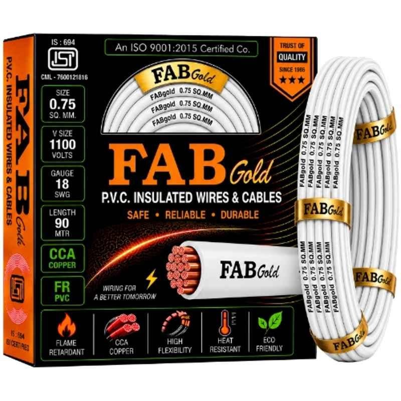 Fabgold 0.75 Sqmm White FR PVC Multi Strand Electrical Wire, FABGOLD6, Length: 90m