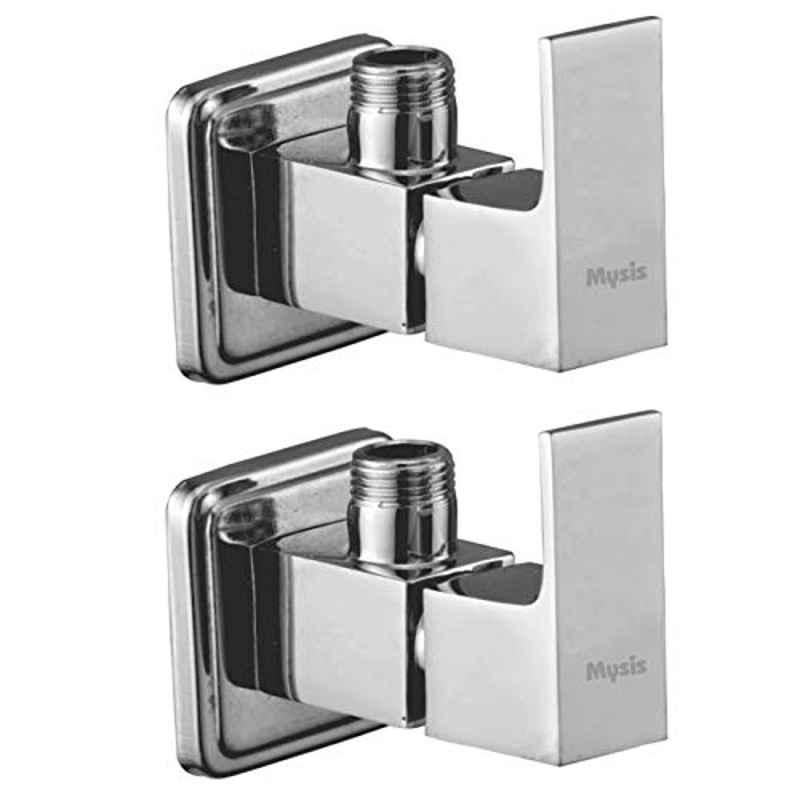 Mysis Square Brass Chrome Finish Angle Valve with Wall Flange (Pack of 2)