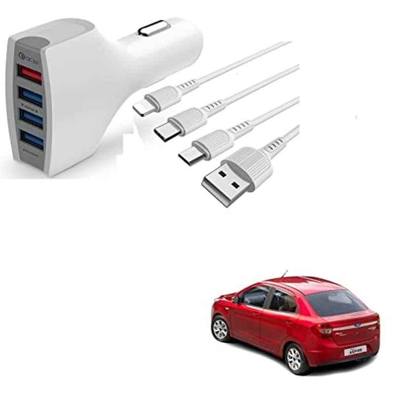 Kozdiko 4 Port USB Car Charger with 3 in 1 Cable for Ford Figo::Aspire
