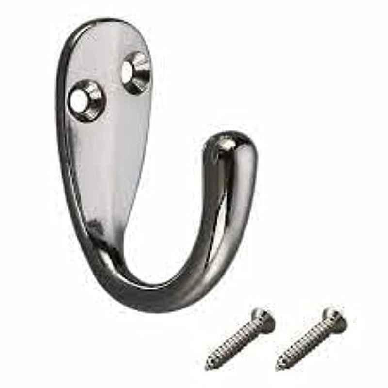 Robustline 33x14cm Stainless Steel Chrome Plated Single Coat Hook Robe Hook Hanger (Pack of 10)