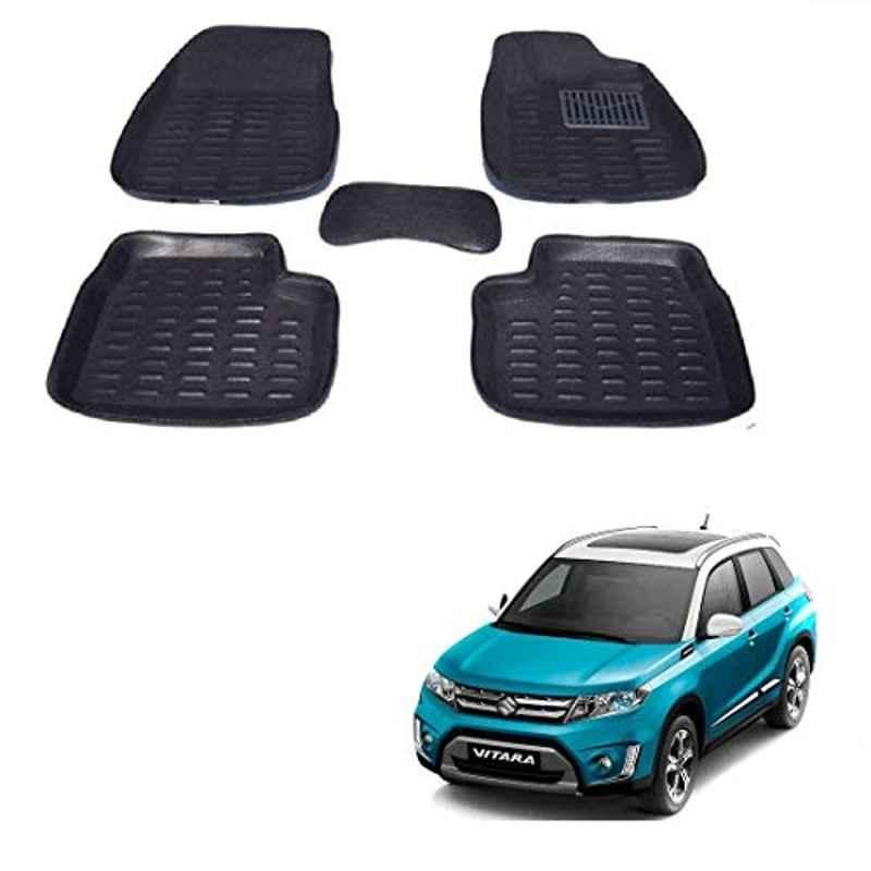 Kozdiko 3 Pcs 4D Black Car Foot Mat Set for Maruti Vitara Brezza, koz_37785