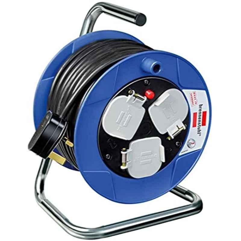 Brennenstuhl 15m Blue Compact Multistranded Cable Reel with 3-Way socket, 1078187900