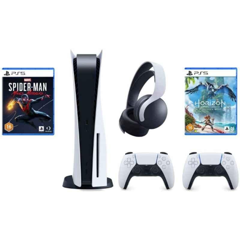 Sony PlayStation 5 Disc Console with PS5 Horizon Forbidden West, Spiderman Miles Morales, Extra Pulse 3D Wireless Headset & Extra Dualsense Controller
