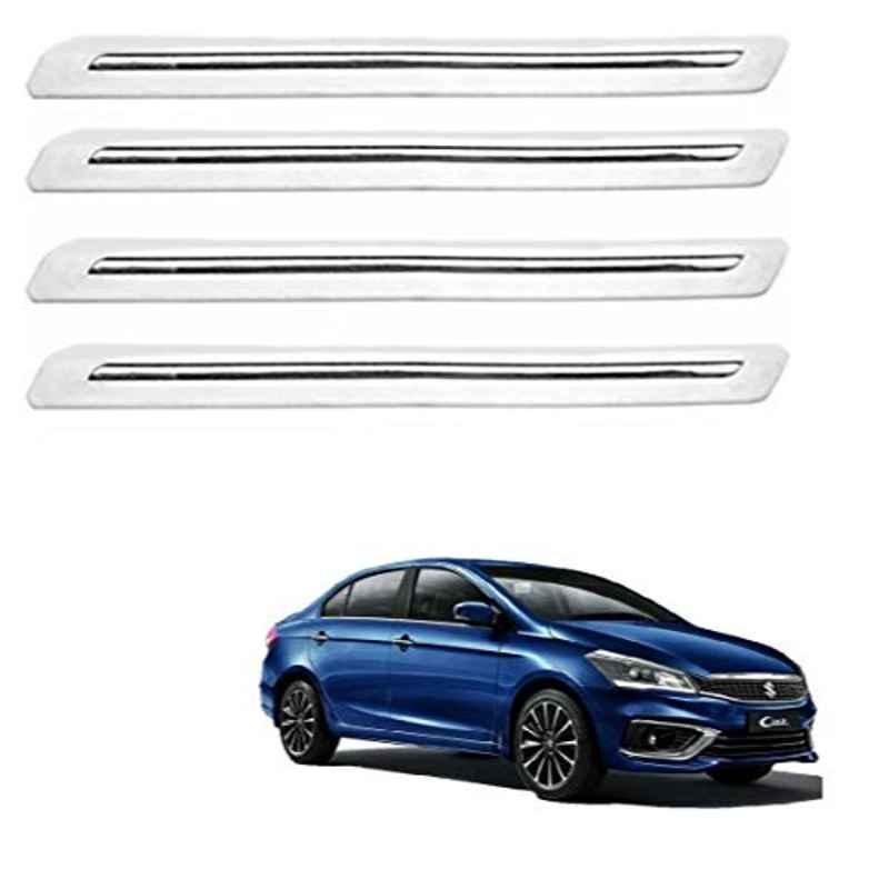 Kozdiko 4 Pcs PVC White Car Bumper Protector Set with Chrome Strip for Maruti Suzuki Ciaz Facelift