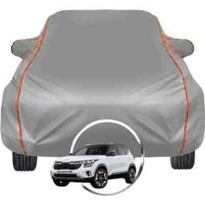 Allextreme Polyester Grey Piping Car Cover with Triple Stitched Reflective Piping for Kia Seltos Fits All Model & Year, SELTOS-KIA-COV-BLK