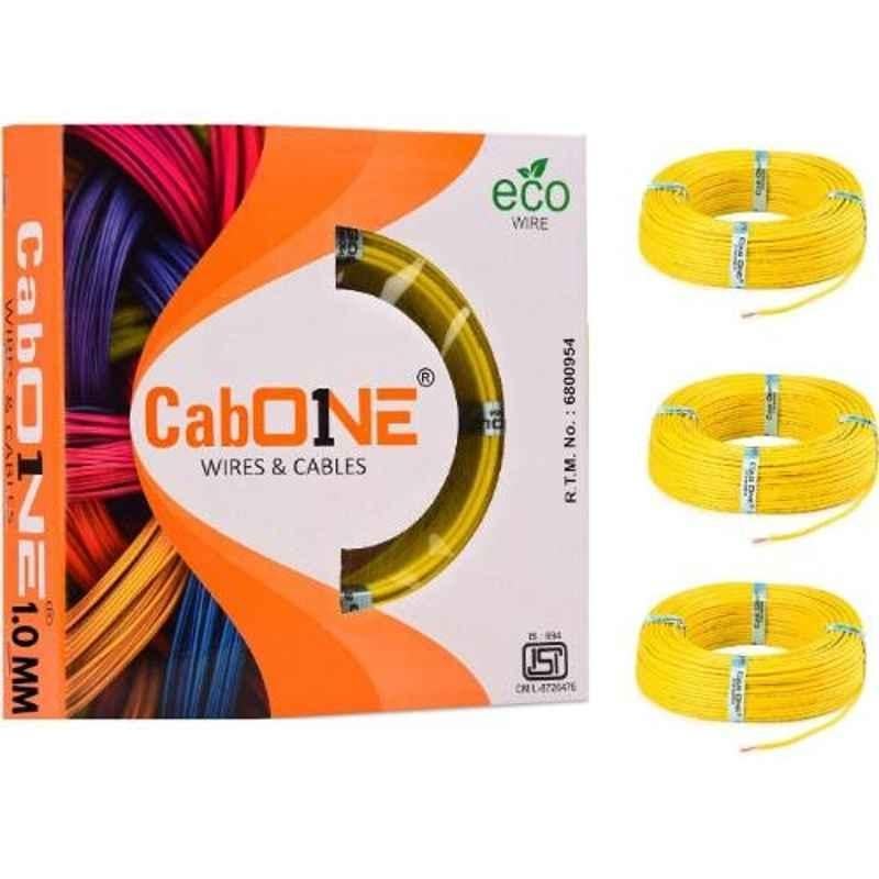 CabONE 1 Sqmm Yellow FR PVC Insulated Copper Cable, Length: 90 m (Pack of 3)