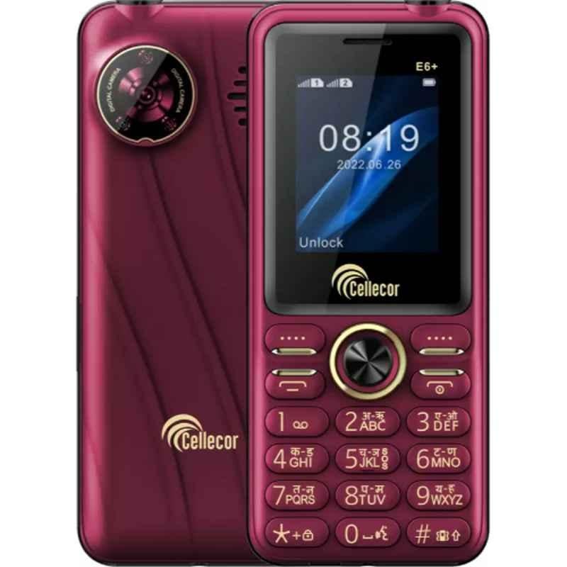 Cellecor E6+ 32GB/32GB 1.8 inch Red Wine Dual Sim Feature Phone with Torch Light & FM