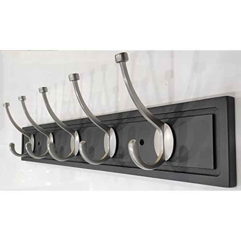 Screwtight 27x4 inch MDF & Zinc Black Satin Nickel Finish Wall Mounted 5 Hook Rail(Pack of 2)