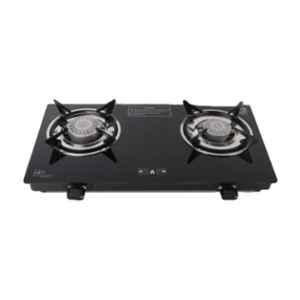 Sigri-Wala Plain 2 Burner Toughened Glass Black Sleek Manual Gas Stove