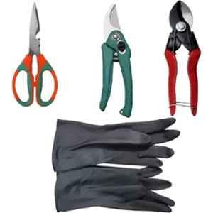 Pier Imports 4 Pcs Garden Scissor, Pruner, Heavy Cutter & Multipurpose Gloves Garden Tool Kit, PI-46