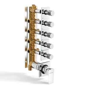 Plantex 5 Way Stainless Steel & Brass Silver Chrome Finish Diverter for Bathroom, Kubix Primium-2589
