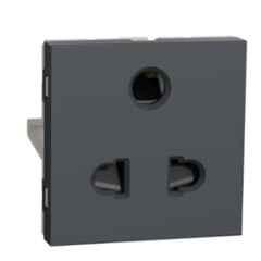 Schneider Electric Unica Pure 6A 3 Pin 2 Module Polycarbonate Grey Socket Outlet, UNS6SK3P2M_GY