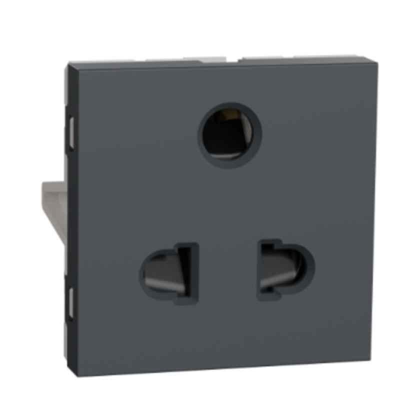 Schneider Electric Unica Pure 6A 3 Pin 2 Module Polycarbonate Grey Socket Outlet, UNS6SK3P2M_GY