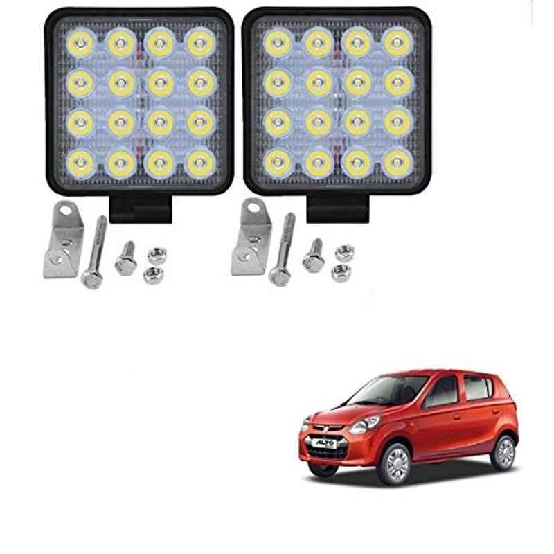 Kozdiko 2 Pcs 48W 16 LED White Square Bright Beam Fog Light Set for Maruti Suzuki Alto 800