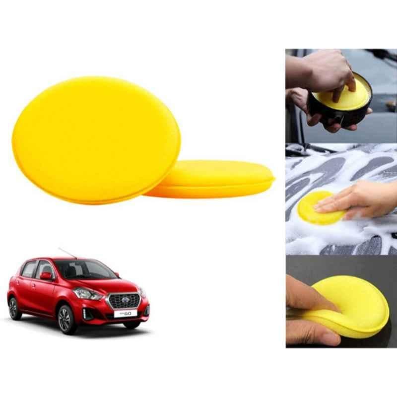 Auto Pearl Polyurethane Beige Washing & Waxing Polish Foam Sponge for Datsun Go (Pack of 2)