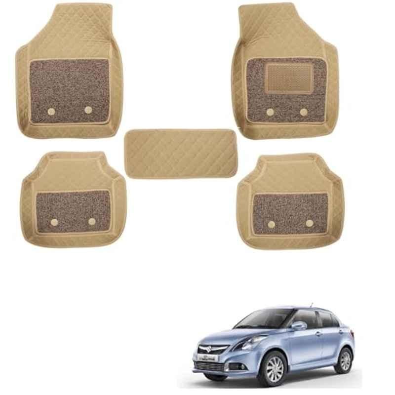 Kozdiko 5 Pcs Waterproof & Luxury 7D Beige Leatherette Car Floor Mats Set for Maruti Suzuki Dzire Type-2 2011-2016
