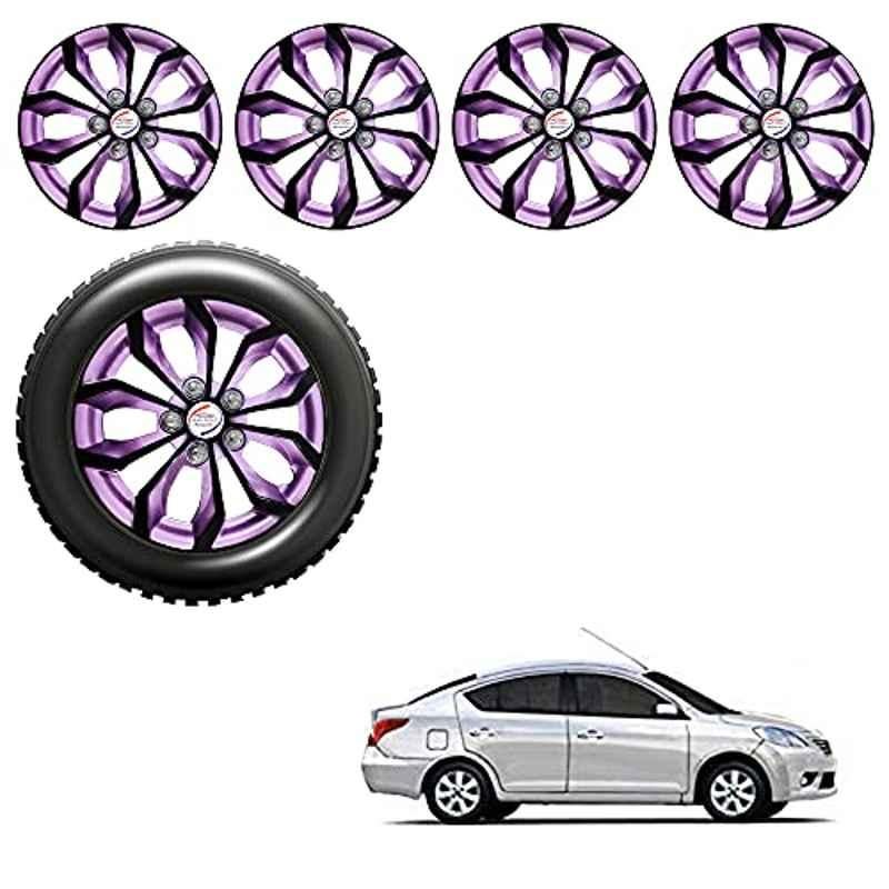 Auto Pearl 4 Pcs 15 inch ABS Black & Violet Press Fitting Wheel Cover Set for Nissan Sunny with Retention Ring
