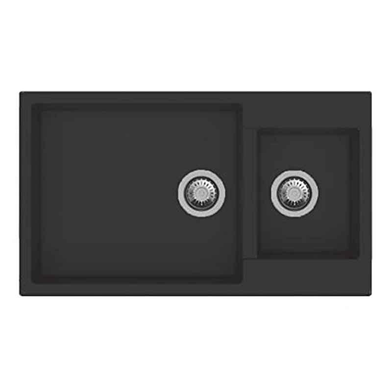Uken Heavy Duty Quartz Kitchen Sink (34X20) With Accessories(34/20-Qr-Me-Gs-8) Black