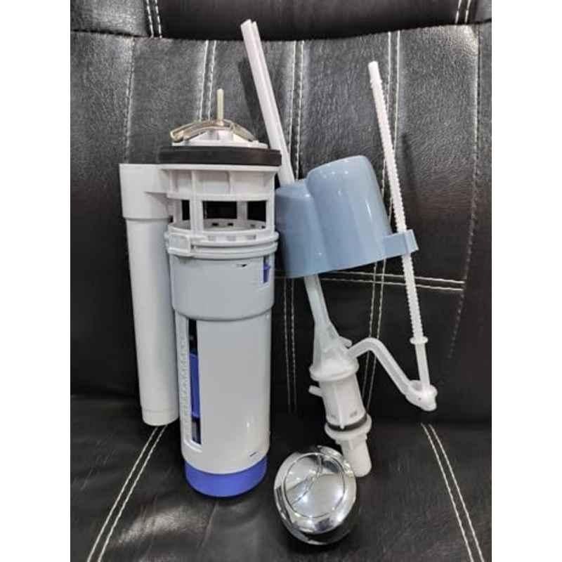 Plantex 10 inch Anti-Siphon Toilet Flush Tank Fill Valve with Adjustable Fill Inlet Cap, 58mm Round Dual Push Button for Flush Tank Repair Set