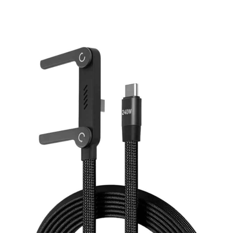 Onelife StandX 1.5m 240W Nylon Black Type C to C Fast Charging Cable with h Built-in Foldable Stand & 6 Months Warranty, OLC-32