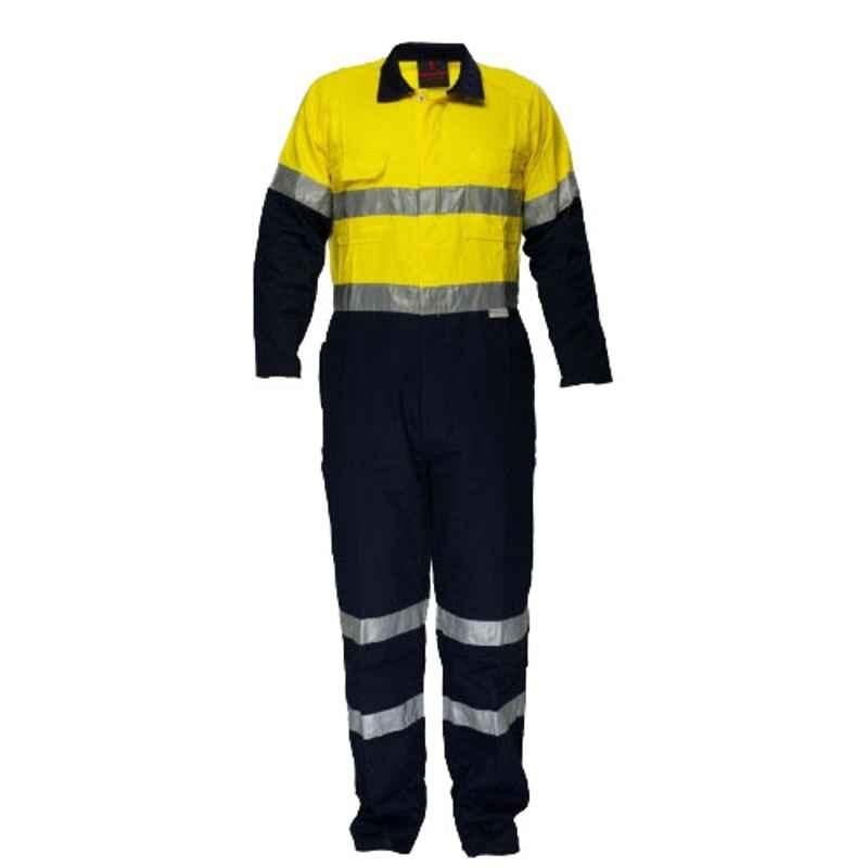 Superb Uniforms Cotton Yellow & Navy Two Tone High Visibility Coverall, SUW/YN/HVC02, Size: S