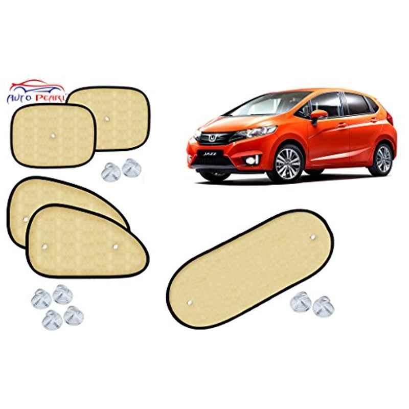 Auto Pearl 5 Pcs PVC & Mesh Beige Window & Rear Sun Shade Set for Honda Jazz 2015