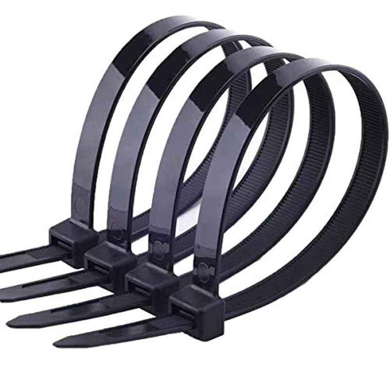16 inch Nylon Black Self Locking Zip Cable Ties (Pack of 100)